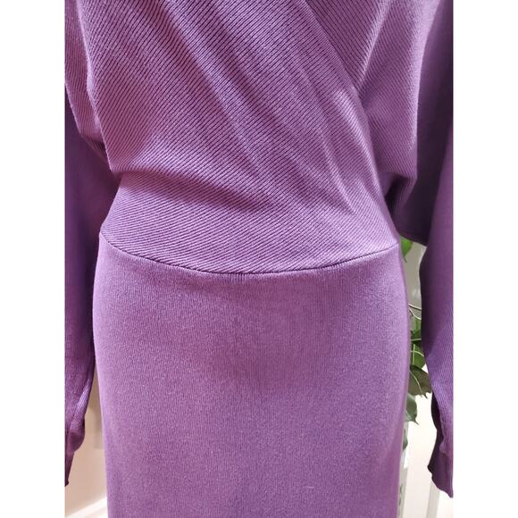 Womens Purple Viscose Wrap V Neck Long Sleeve Raglan Long Maxi Dress Size Large - Picture 3 of 12
